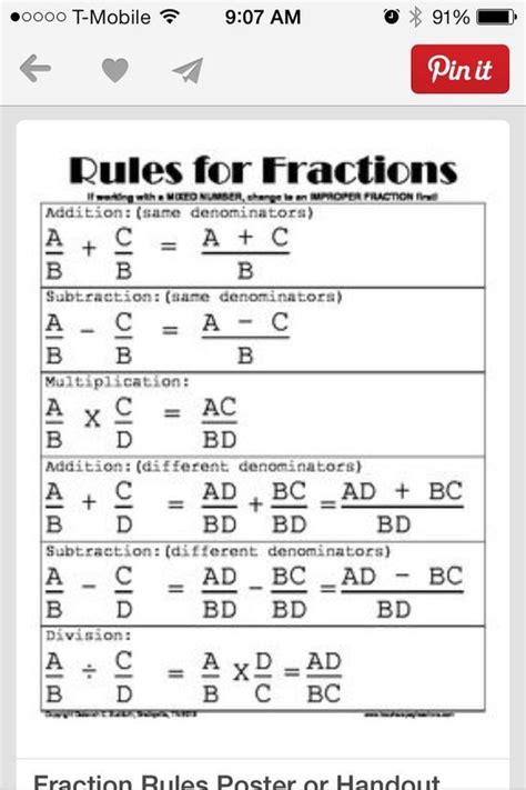 Printable Fraction Rules Cheat Sheet - Printable Word Searches