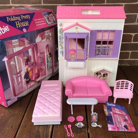 Vintage Barbie Folding Pretty House #16961 Dollhouse Mattel Pink Furniture Box | eBay | Barbie ...