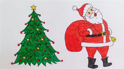 Christmas Tree Drawing with Santa Claus/How to draw Christmas Tree Step ...