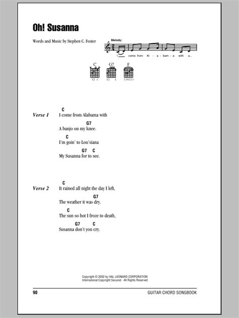 Oh! Susanna by Stephen Foster - Guitar Chords/Lyrics - Guitar Instructor