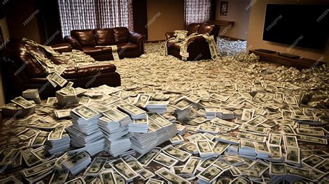 Premium Photo | A room full of bills with a lot of money on the floor.