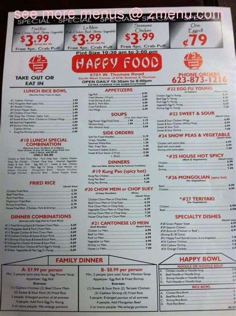 Menu at Happy Food restaurant, Phoenix, W Thomas Rd