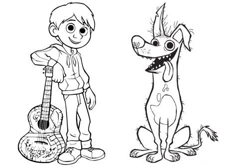 Disney Movie Coco Coloring Pages Miguel And Dante Dog - Free Printable ...
