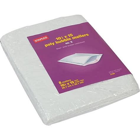 Staples® #5 Bubble Mailer, White Poly, 10-1/2"x15", 8/Pack (27265 ...