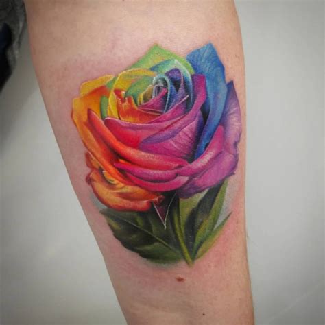 Rainbow rose tattoo Artist: Anastasiya Bortnik 🌍 www.holytrinitytattoos.co.uk 📧 holytrinitytatt ...