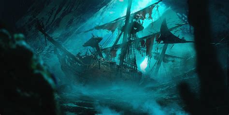 Download Underwater Shipwreck Fantasy Ship HD Wallpaper by Thomas Bignon