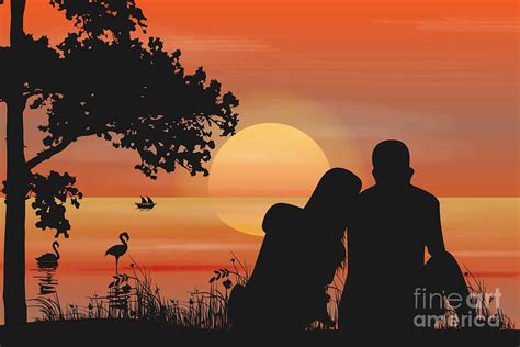 Couple In Love Silhouette, Romantic Scenery Digital Art by Amusing DesignCo - Fine Art America