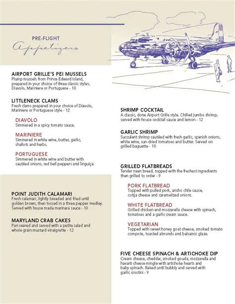 Menu at The Airport Grille restaurant, New Bedford, Airport Road