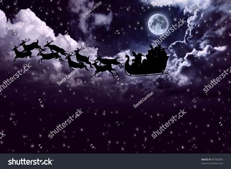 Snowy Night Sky With Santa Sleigh Stock Photo 66763090 : Shutterstock