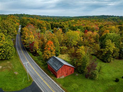 Fall foliage over Connecticut captured by drone footage