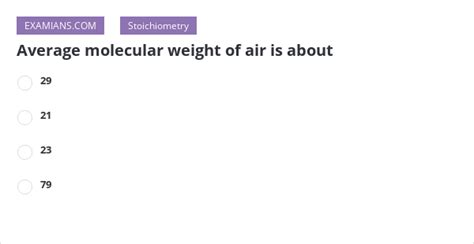 Average molecular weight of air is about | EXAMIANS