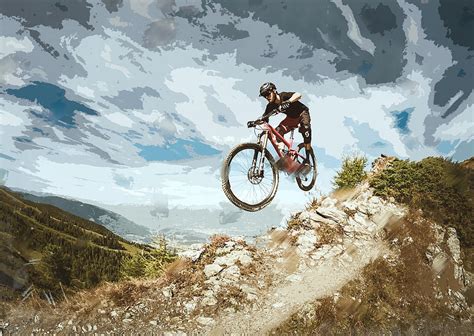 Flying Downhill on a Mountain Bike Painting by Elaine Plesser - Fine Art America