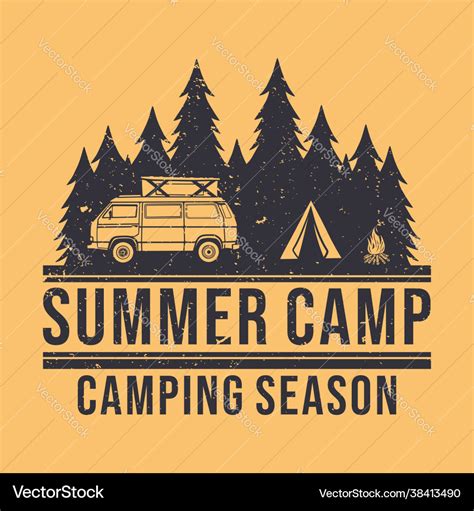 T shirt design summer camp with camping van tent Vector Image