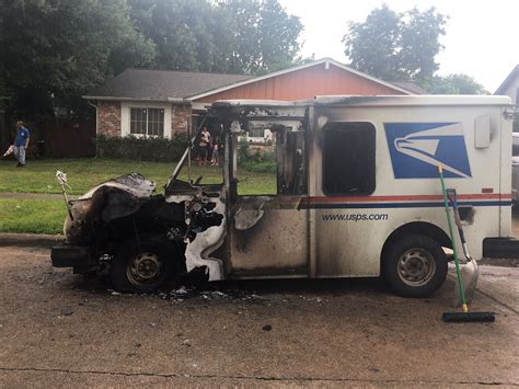 Postal truck erupts in flames after mail carrier smells gas while driving in NW Harris Co ...