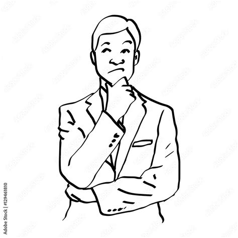 illustration vector doodles hand drawn man thinking and resting chin on hand Stock Vector ...