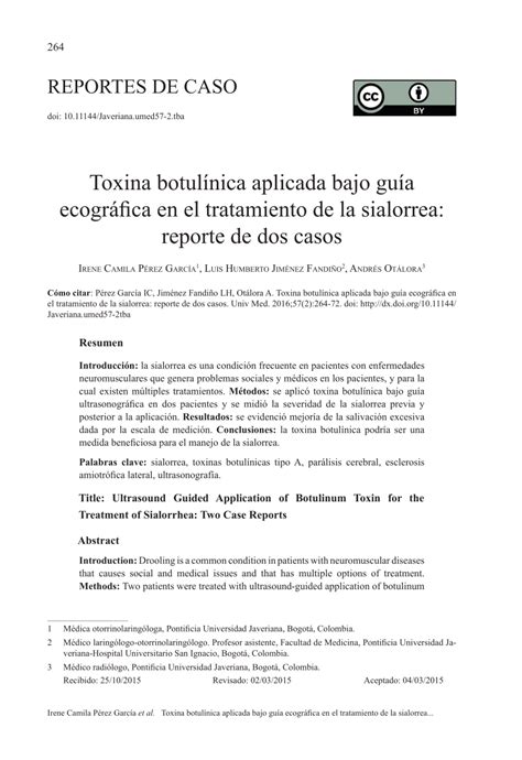 (PDF) Toxina botulínica aplicada bajo guía ecográfica en el tratamiento de la sialorrea: reporte ...