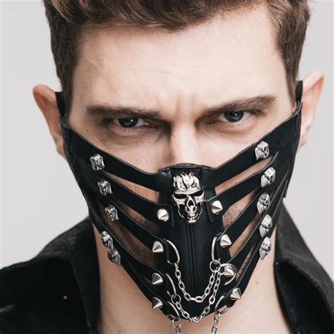 Steampunk Skull Rivets Leather Motorcycle Masks for Men Women Halloween Black Half Face Gothic ...