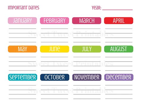 Important Dates Planner, Planner Printable, Planner Page, Dates To Remember, Special Dates ...