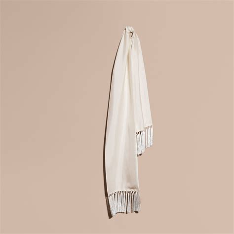 Lyst - Burberry Tasselled Silk Scarf White in White for Men