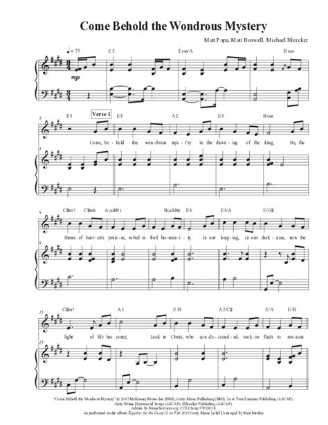 Come Behold The Wondrous Mystery (Live) Melody Sheet Music PDF (Matt Merker) - PraiseCharts