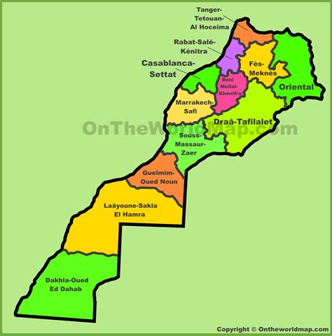 Administrative divisions map of Morocco - Ontheworldmap.com