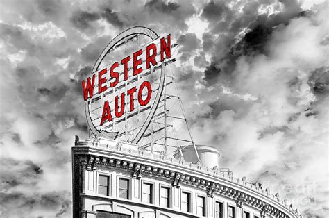 Western Auto Sign Downtown Kansas City B W Photograph by Andee Design