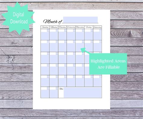 Editable Blank Calendar, Blank Fillable Calendar Printable, Letter Size ...