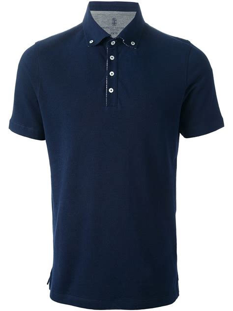 Brunello cucinelli Button Down Collar Polo Shirt in Blue for Men | Lyst