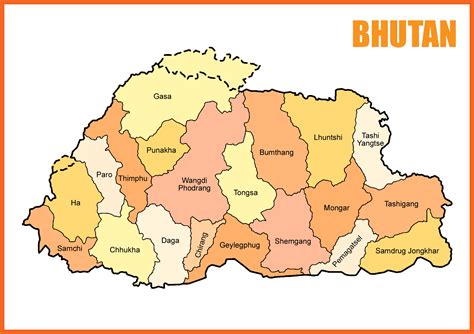 Map of Bhutan with district names | Clipart Nepal