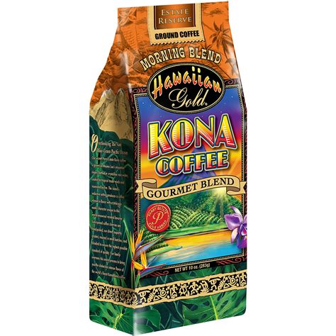 Hawaiian Gold Kona Coffee Morning Blend Ground Coffee, 10 oz, Kona Coffee, 729583710860, Food ...