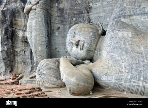 Reclining Buddha statue, entrance to Nirvana, Parinirvana, Gal Vihara, Polonnaruwa, Sri Lanka ...