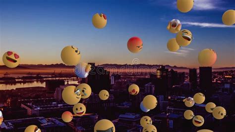 Animation of Emojis with City in Background Stock Footage - Video of ...