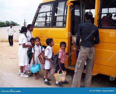 Indian Children Getting On School Bus Editorial Stock Photo - Image of face, auto: 13775658