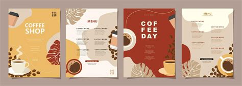 Set of sketch banners with coffee beans and leaves on minimal background for invitations, cards ...