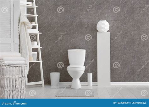 Ceramic Toilet Bowl in Stylish Bathroom. Idea for Interior Stock Photo ...