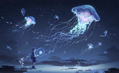 1920x1200px | free download | HD wallpaper: jellyfish, night, sky, clouds, stars, bright ...