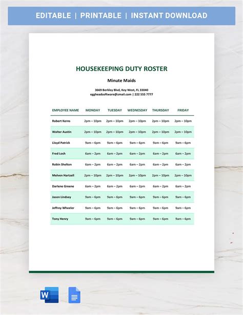 Monthly Duty Roster Template in Google Docs, Word - Download | Template.net