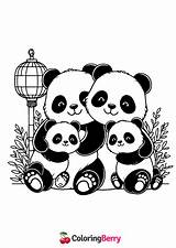 Panda Family Coloring Page Free PDF Printable sketch template