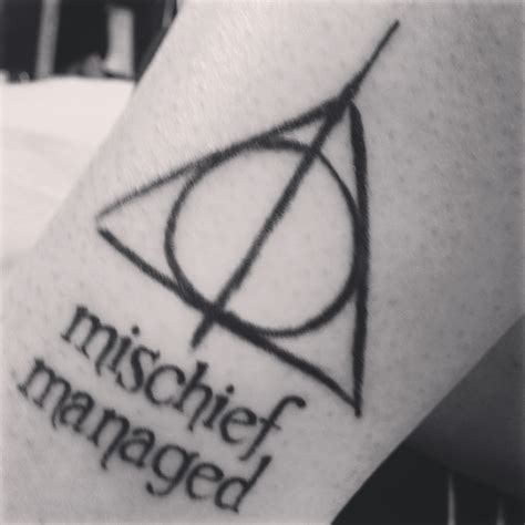 I love the font on this! - Deathly Hallows mischief managed tattoo - done at House of Tattoo in ...