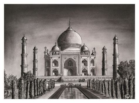 Indian Taj Mahal Mausoleum Original Pencil Drawing, Painting İndia ...