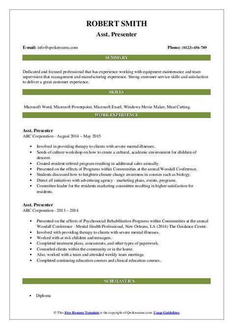 Presenter Resume Samples | QwikResume