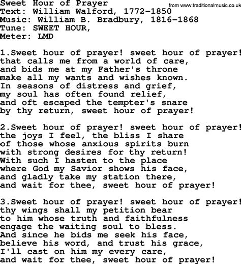 Pentecost Hymns, Song: Sweet Hour Of Prayer - lyrics and PDF