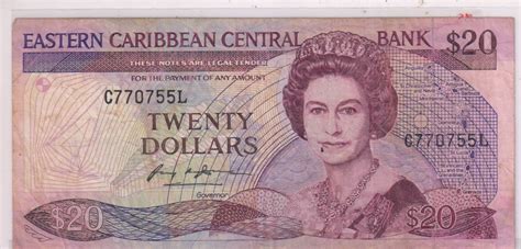 St. LUCIA , East Caribbean 20 dollars used currency note - KB Coins ...