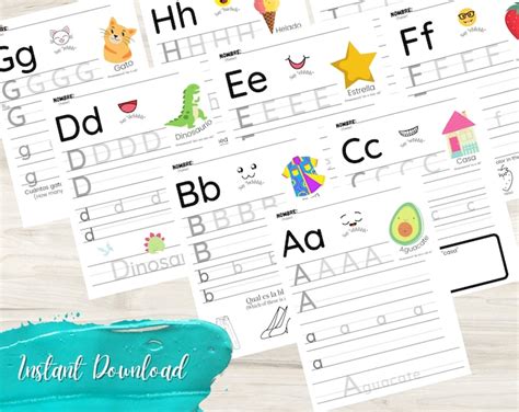 Alphabet Handwriting Worksheets With Spanish Vocabulary Words, Kindergarten, Preschool ...