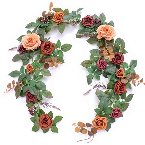 Buy Ling's Moment Artificial Rose Flower Runner Rustic Flower Garland ...