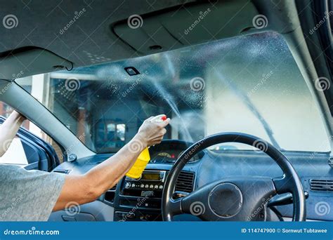 Windshield Protection Film Installation Series. Stock Photo - Image of ...