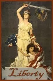 A patriotic woman and her daughter.