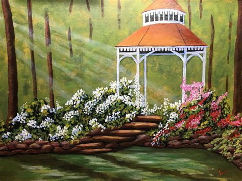 Gazebo in garden. From Ginger cook live 18x24 | Beginner painting, Gazebo, Art lessons