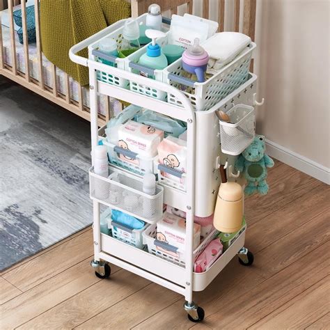 Winado 3-Tier Rolling Utility Cart with wheels and Hooks Baskets,2 Storage Organizer with ...