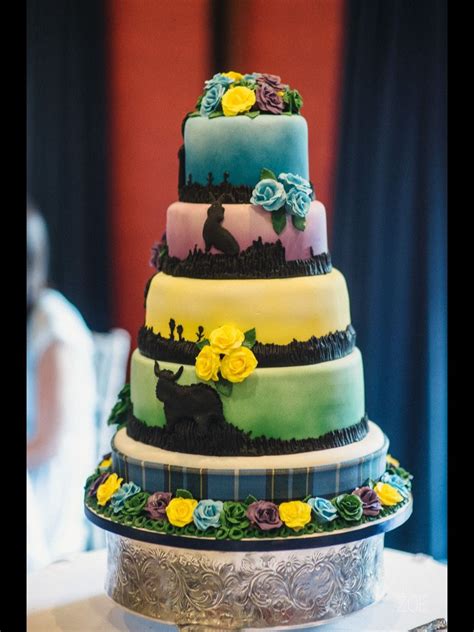 Beautiful colourful Scottish wedding cake